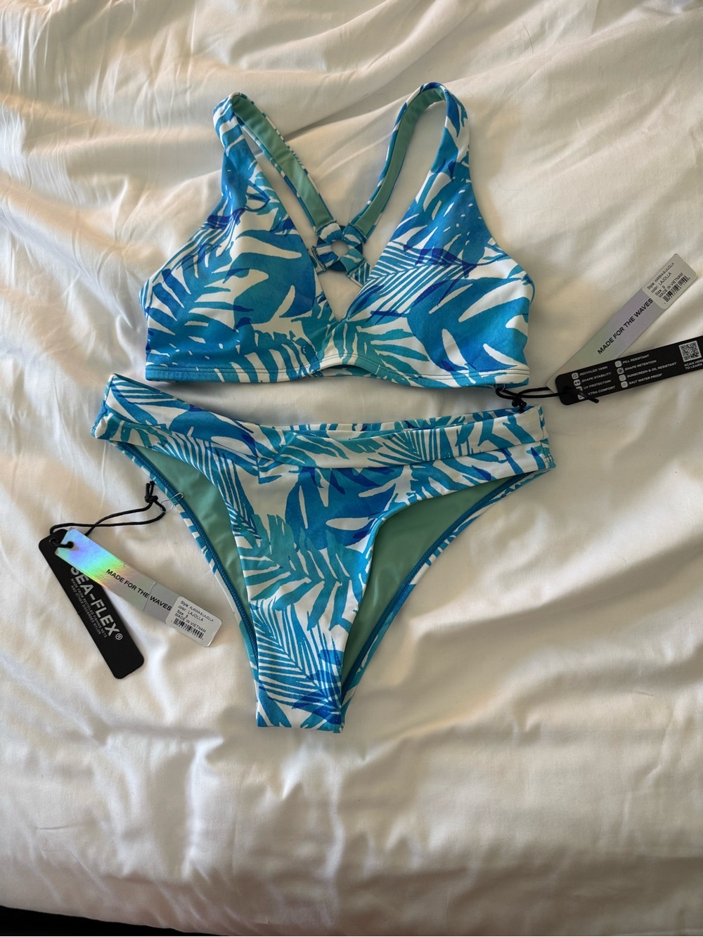 NWT JOLYN Sea-Flex Athletic Bikini Set La Jolla Palm Print Small